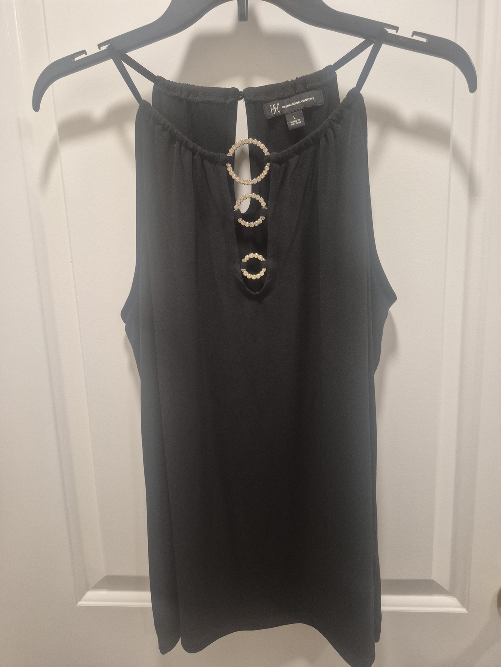 INC International Concepts Black Halter Camisole with Gold Ring Accents